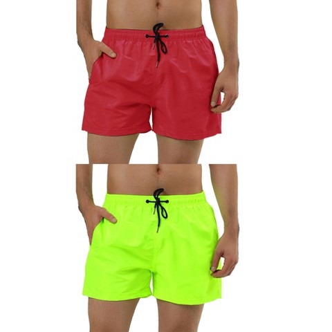 Lars Amadeus Men's Solid Color Summer Drawstring Waist Mesh Lining Swimming Board Shorts 2 Packs Light Green/Red 34