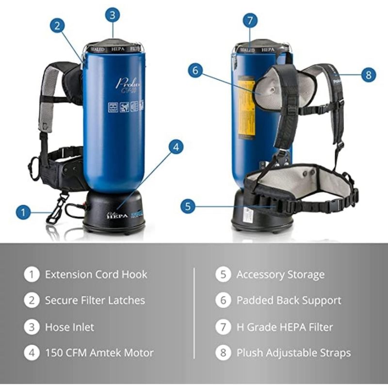 Prolux 10 Quart Powerful Lightweight Backpack Vacuum w/ 1 1/2" Tool Kit and 5 YR Warranty, 5 of 9