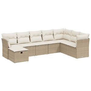 vidaXL 8 Piece Patio Sofa Set with Cushions Beige and Cream Poly Rattan - Without Storage - 1 of 4