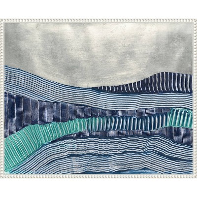 Cold Stream I Abstract Blue and Green Canvas Print with White Frame