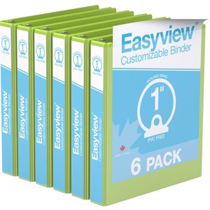 1" Premium Round Ring Binder 6pk Customizable View Lime Green - Easyview: Polypropylene, 200 Sheet Capacity, 2 Pockets - 1 of 2
