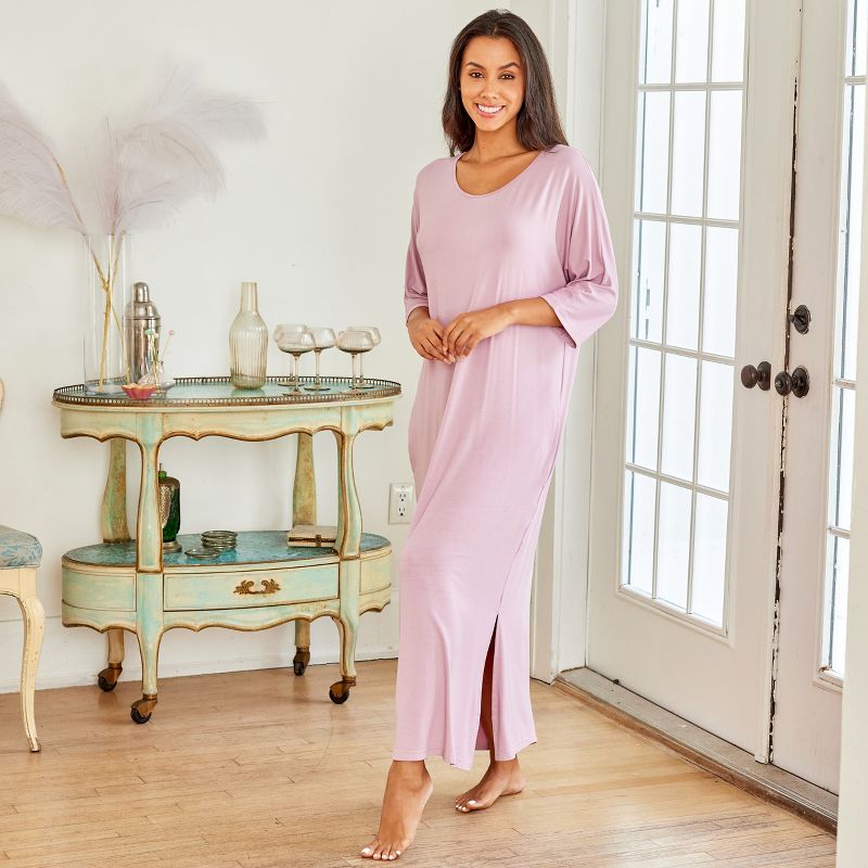 ADR Women's Soft Knit Caftan Nightgown, Loungewear Oversized Pajamas Long Sleep Dress with Pockets, 4 of 8