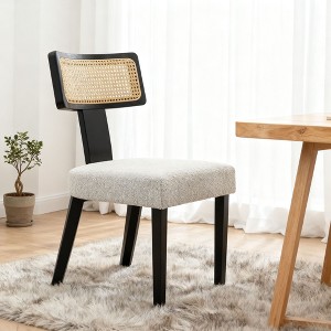 Homy Casa Upholstered Dining Chair with Rattan Backrest for Kitchen, Dining Room, or Small Apartment, Black - 1 of 4