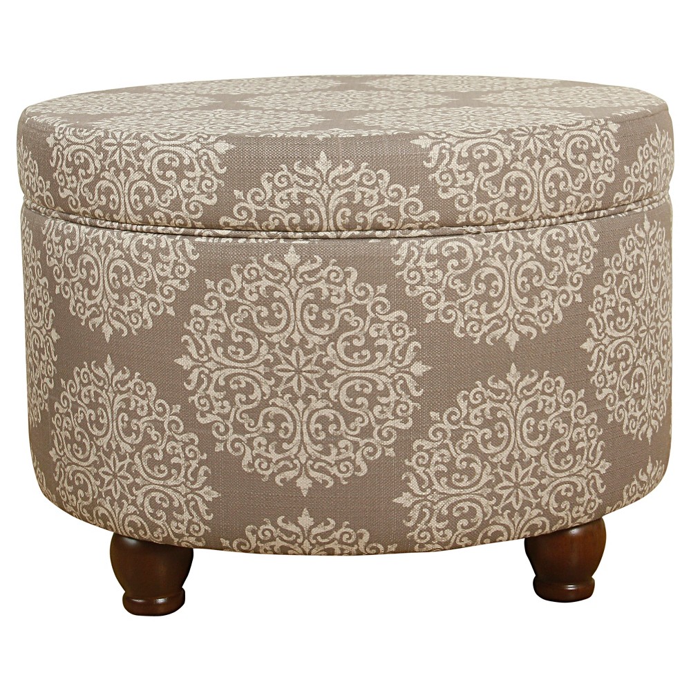 Photos - Pouffe / Bench Storage Ottoman - Brown Medallion - HomePop: Upholstered, Lift-Off Lid, Wo