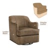 Arceso Grayish Brown Genuine Leather Curved Back Swivel Accent Arm Chair with Nailhead Trims and Metal Base - 3 of 4
