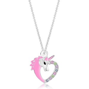 Chanteur Hypoallergenic Kids Jewelry Accessories Heart Unicorn Pink Crystal White Gold Palladium Plating Necklace Pendat - 1 of 1