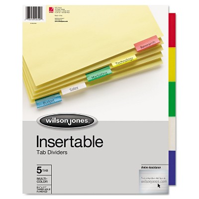 Wilson Jones Single-Sided Reinforced Insertable Index Multicolor 5-Tab Letter Buff 54309