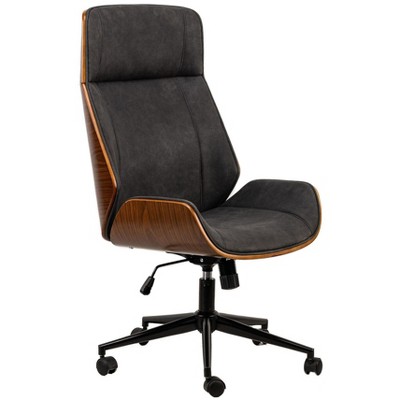 Nordlys Wood and Black Faux Leather Adjustable Office Chair Modern Design Style Upholstery Bedroom