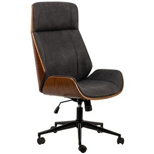 Nordlys Wood and Black Faux Leather Adjustable Office Chair Modern Design Style Upholstery Bedroom - 1 of 4
