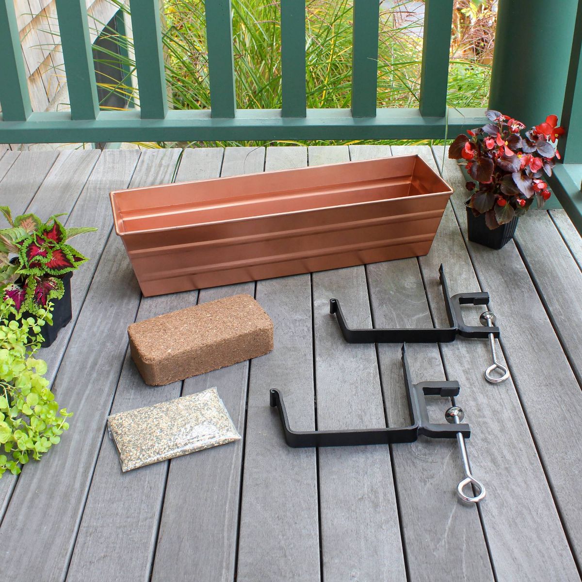 ACHLA Designs Small Rectangular Galvanized Steel Outdoor Planter Box with Mounting Bracket Copper 22"x8" - thumbnail 2