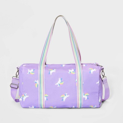 Girls Unicorn & Rainbow Pattern Lightweight Zipper Duffel Bag