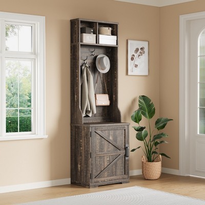 Garvee Farmhouse 3-in-1 Hall Tree w/ Shoe Storage Bench & 6 Hooks, Mudroom Bench with storage and hooks, Standing Coat Rack for Entryway Bedroom