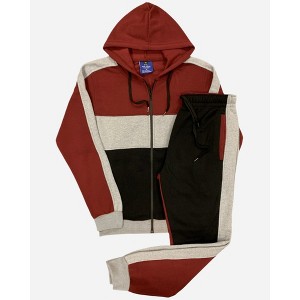 Mens' 2-Piece Jogger Sweatsuit Color Block Sweat jacket Sweatpants Fleece suit - 1 of 4