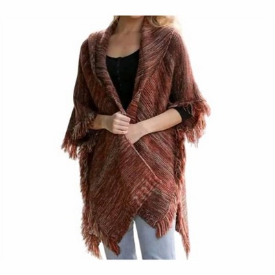 Women's Cozy Marled Knit Collared Ruana - LETO OS