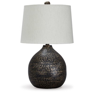 Black and Gold 25" Metal Table Lamp with Drum Shade