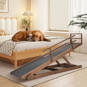 Docred Dog Ramp, Adjustable Height Wooden Folding Portable Pet Ramp for Bed, Couch,SUV-High Traction,for Small Large Old Dogs Cats - 1 of 4