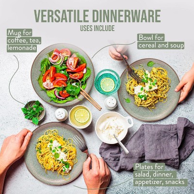 Sage Green and White Ceramic 12-Piece Dinnerware Set, Service for 4