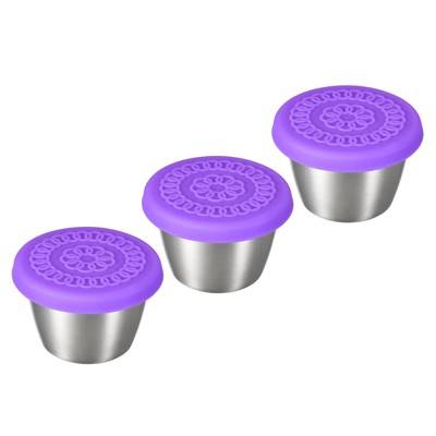 Unique Bargains Stainless Steel Snack Salad Dressing Container with Silicone Lids 3 Pcs