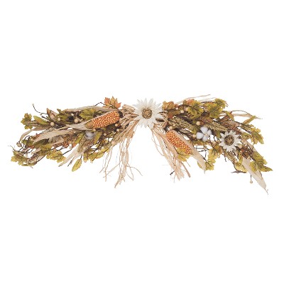 Transpac Metal 38 in. Multicolor Harvest Rustic Cotton and Sunflower Swag