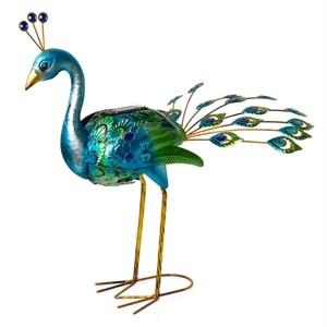 Alpine Corporation LED Solar Garden Peacock: Outdoor Decor with Gem Accents, Iron Build, 19" Height - 1 of 4