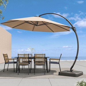 YARDGRACE Outdoor Patio Umbrella with Base included, 10 FT Deluxe Curvy Cantilever Umbrella - 1 of 4
