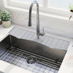 Gen 2 Silicone Faucet Mat 18”x5.1” - Water Catcher with Sponge Holder for Kitchen/Bathroom - 1 of 4