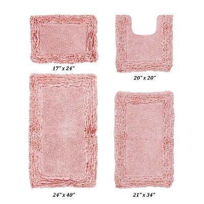 Shaggy Border Collection 4-Piece Bath Rug Set 100% Cotton Tufted Weave Ruffle Border Pattern Bathroom Rug for Machine Washable Bathmat
