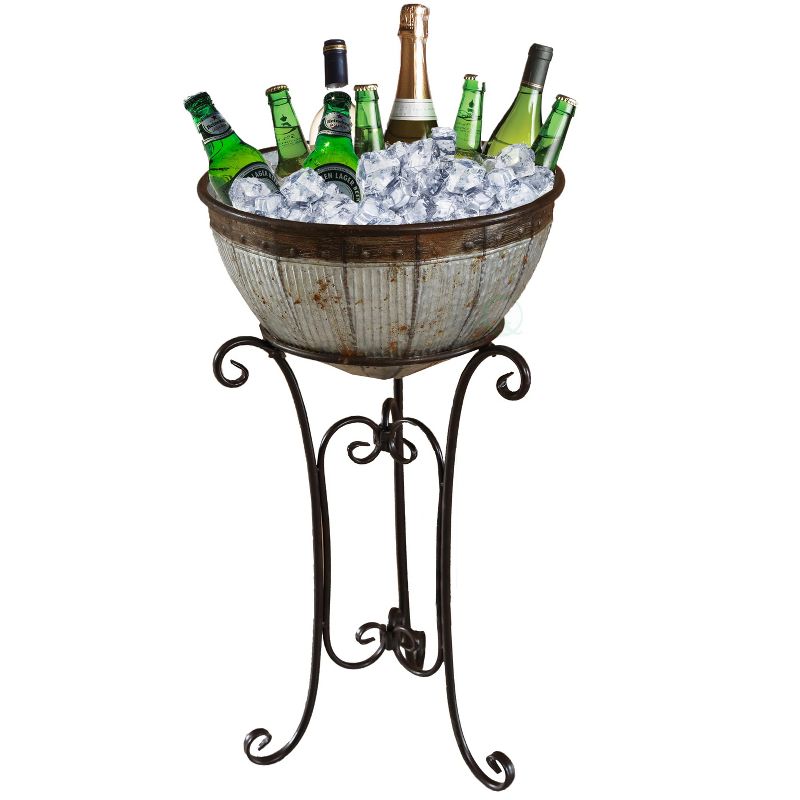 Vintiquewise Galvanized Metal Beverage Cooler Tub with Stand, 1 of 8