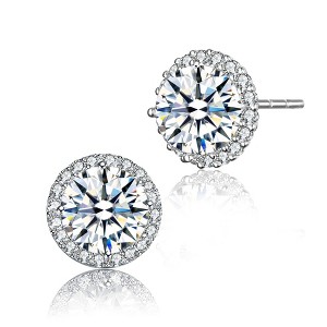 Guili Sterling Silver Colored Cubic Zirconia Round Halo Stud Earrings, a Radiant and Classic Jewelry Piece for a Versatile and Elegant Appeal - 1 of 4