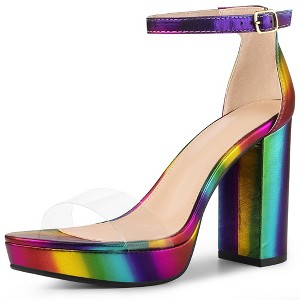 Allegra K Women's Printed Clear Strap Platform Chunky Heel Ankle Strap Sandals - 1 of 4