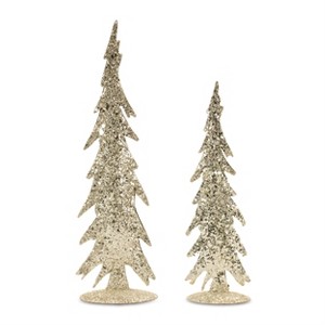 Gold Silver Mosaic Pine Tree Set Iron Tabletop Decor 17.25 Inch Height Holiday Accent by Melrose - 1 of 3