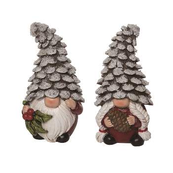 Transpac Rustic White Glitter Frosted Pinecone Gnomes Polyresin Tabletop Figurines Decorations Set of 2, 5.5H inches