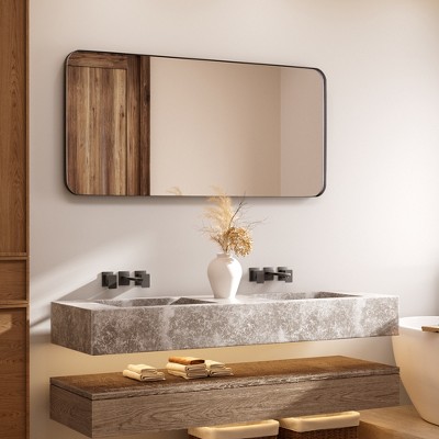Tempered Glass Rounded Rectangle Framed Wall-Mounted Bathroom Vanity Mirror