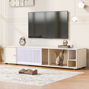 Furniture Style Cat TV Stand,Hidden Cat Litter Box Enclosure With Storage and Removable sliding door for Small Pets-Maison Boucle - 1 of 4