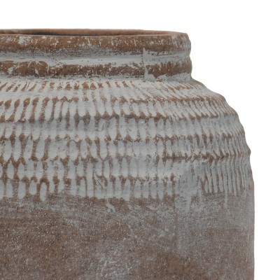 Brio 8.46" Antique Brown Glazed Terracotta Planter with Whitewashed Finish
