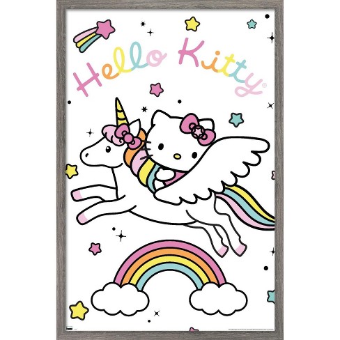Hello Kitty - Happy Wall Poster, 22.375 x 34, Framed 