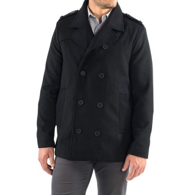 Alpine Swiss Jake Mens Wool Pea Coat Double Breasted Jacket Black SML