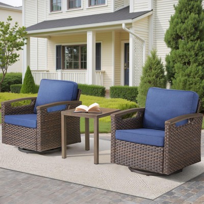 Patio Furniture Set, Outdoor Wicker Sofa Couch with Metal Armrest, Swivel Rocking Chairs, Ottomans, All-Weather Conversation Set for Garden