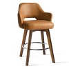 26.5" Edward Armrest Faux Leather Thick Seat 360° Swivel Counter Height Barstool Combine with Rubberwood Legs and Silver Footrest-Maison Boucle - 3 of 4