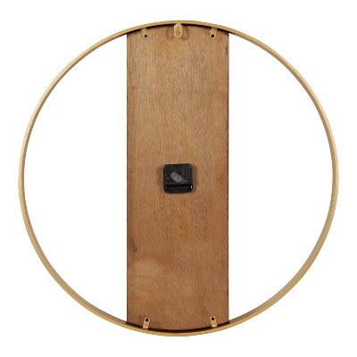 24" Walnut Brown and Gold Metal Round Wall Clock