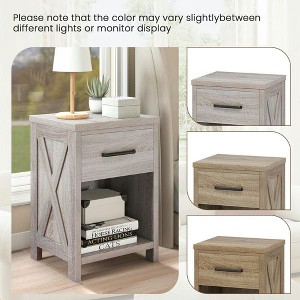 Resenkos Timeless Nightstand - Integrated Drawer & Open Storage Shelf, Versatile Space-Saving Solution, Antique Brush White + Natural Brown - 1 of 3