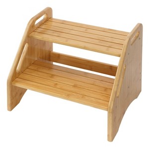 Itopfox Wooden Step Stool for Kids with Non-Slip Pads and Handles, Dual Height Toddler Stool for Bathroom and Kitchen, Sturdy Bamboo Design Supports - 1 of 4
