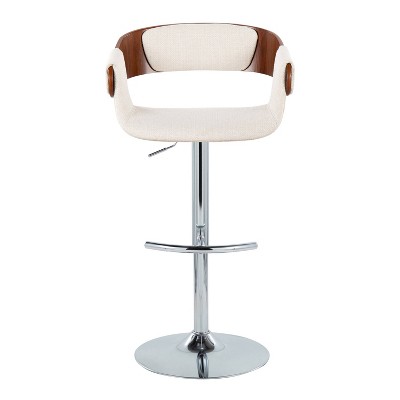 Elisa Adjustable Cream Fabric and Walnut Wood Swivel Barstools, Set of 2