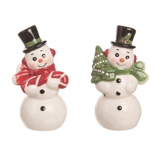 Transpac Dolomite Retro Snowman Salt and Pepper Shaker Set Ceramic Christmas Decor Multicolored Tabletop Shakers - 1 of 4