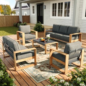 LayinSun 5 Pieces Aluminum Patio Furniture Set with Coffee Table, Oversized Seat with Hight Back, Outdoor Conversation Sets - 1 of 4