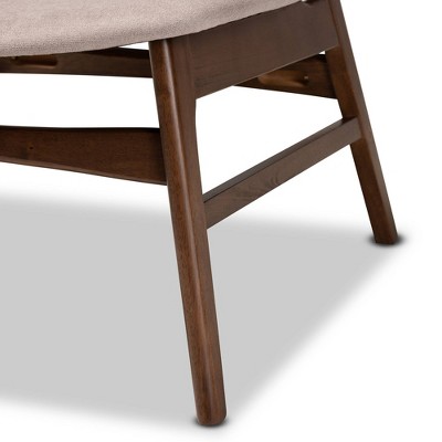 Beige and Walnut Brown Leather Wood Slipper Chair