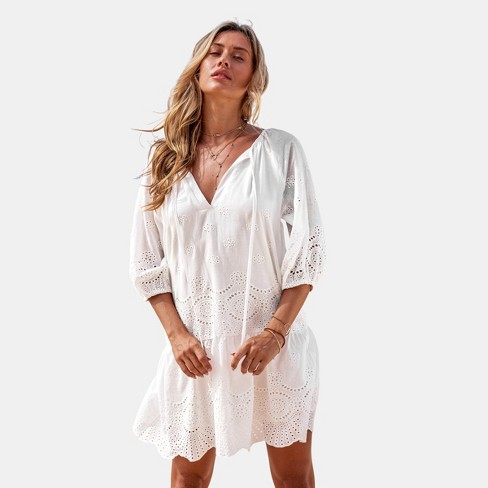 Women's Ruffled Swim Cover Up Dress -cupshe-l-white : Target