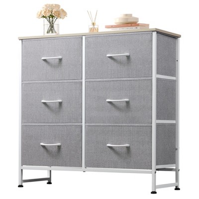 Dresser for Bedroom, 6 Drawer Storage Chest, Fabric Tower with Bins