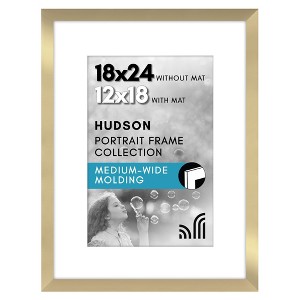 Americanflat 18x24 Poster Frame with Polished Plexiglass - Use as 12x18 Frame with Mat or 18x24 Frame Without Mat - Hudson Collection - Gold - 1 of 4