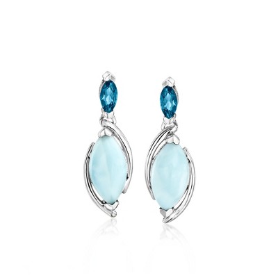 Ross-Simons Larimar and .40 ct. t.w. London Blue Topaz Drop Earrings in Sterling Silver